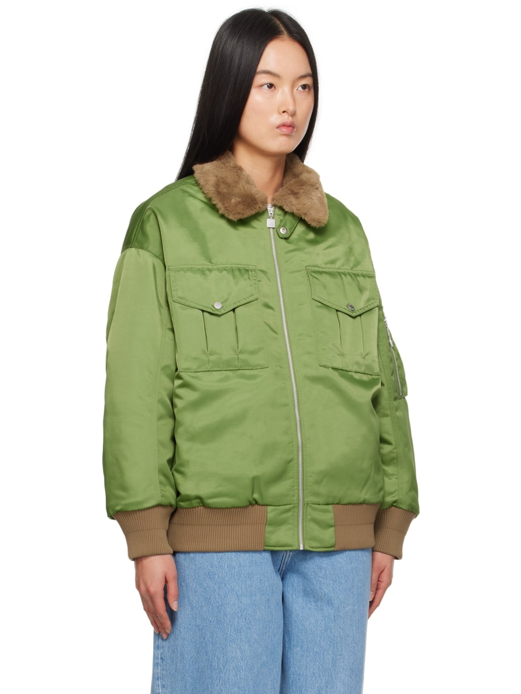 Green Zip Bomber Jacket - 2