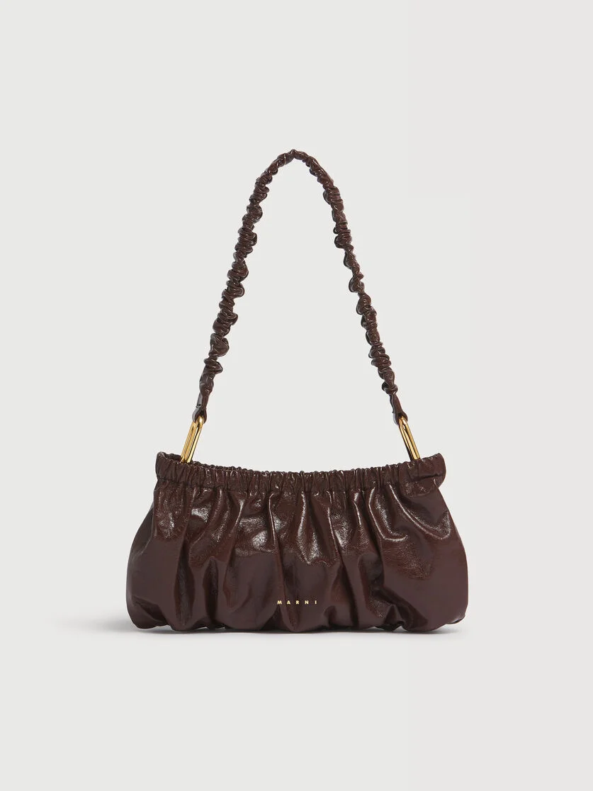 BROWN LEATHER GATHERED CLUTCH - 1
