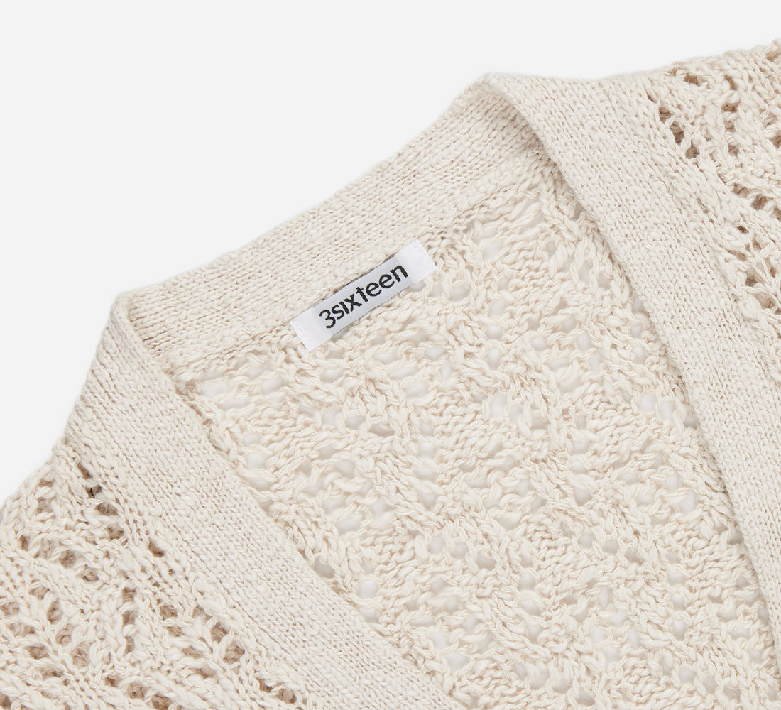 Classic Cardigan - Ecru Flamme Lace Knit - 3