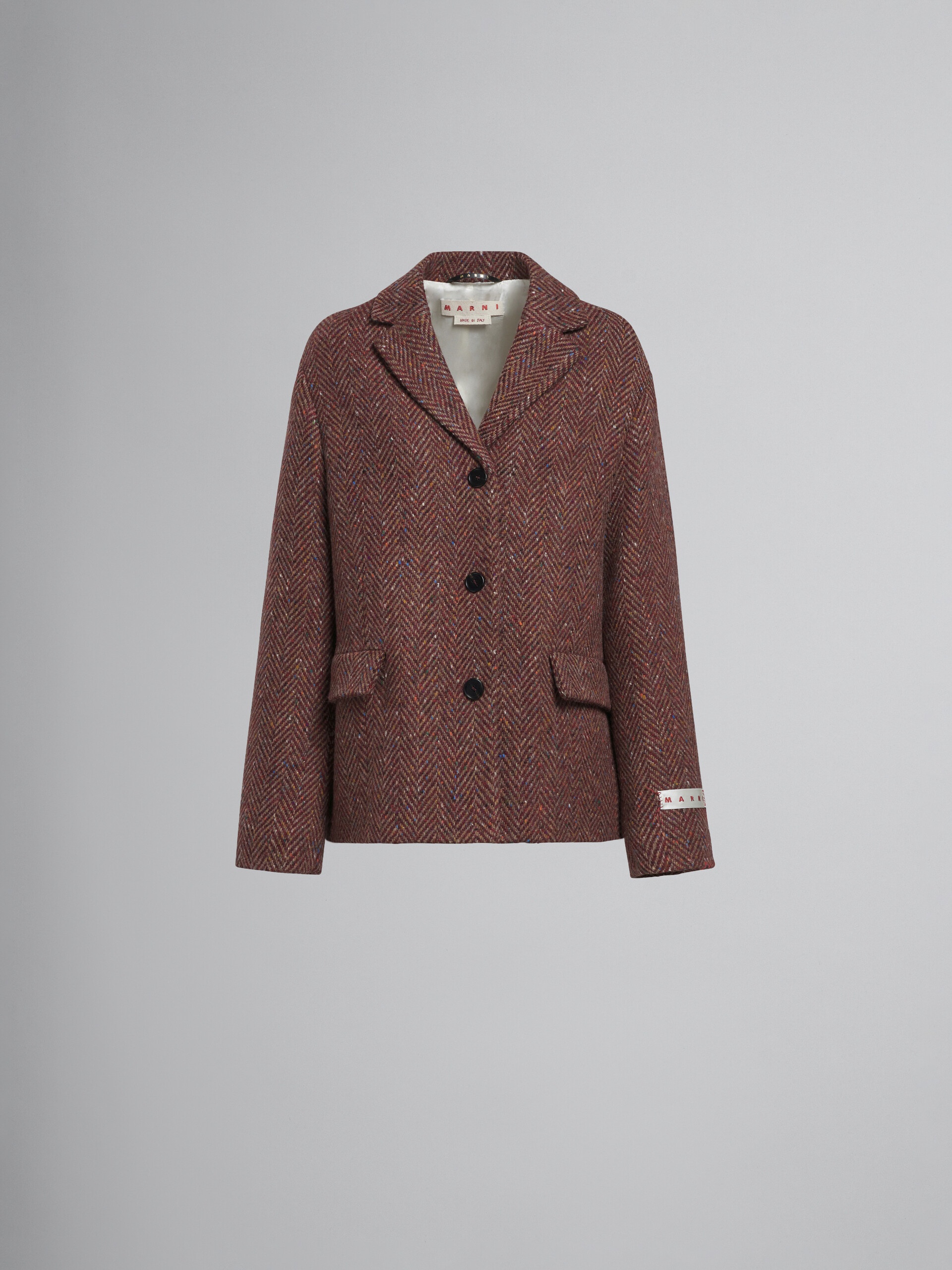 BURGUNDY WOOL CHEVRON JACKET - 1