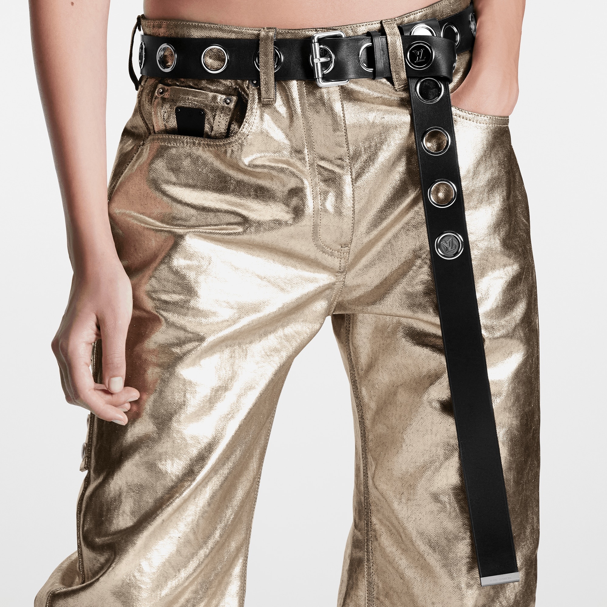 Metallized Denim Straight-Cut Jeans - 4