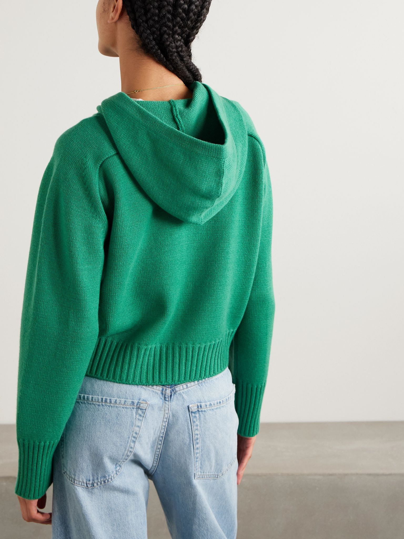 Cashmere zip-up hoodie Forest green - 4