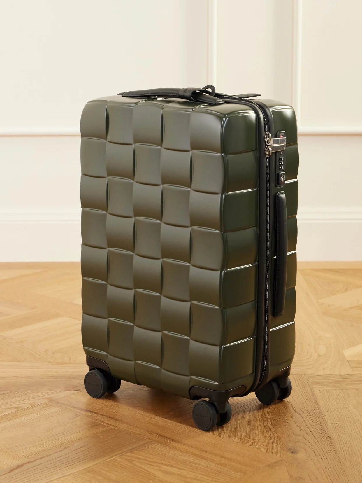 Odyssey 55cm Leather-trimmed Intrecciato Polycarbonate Suitcase - 1