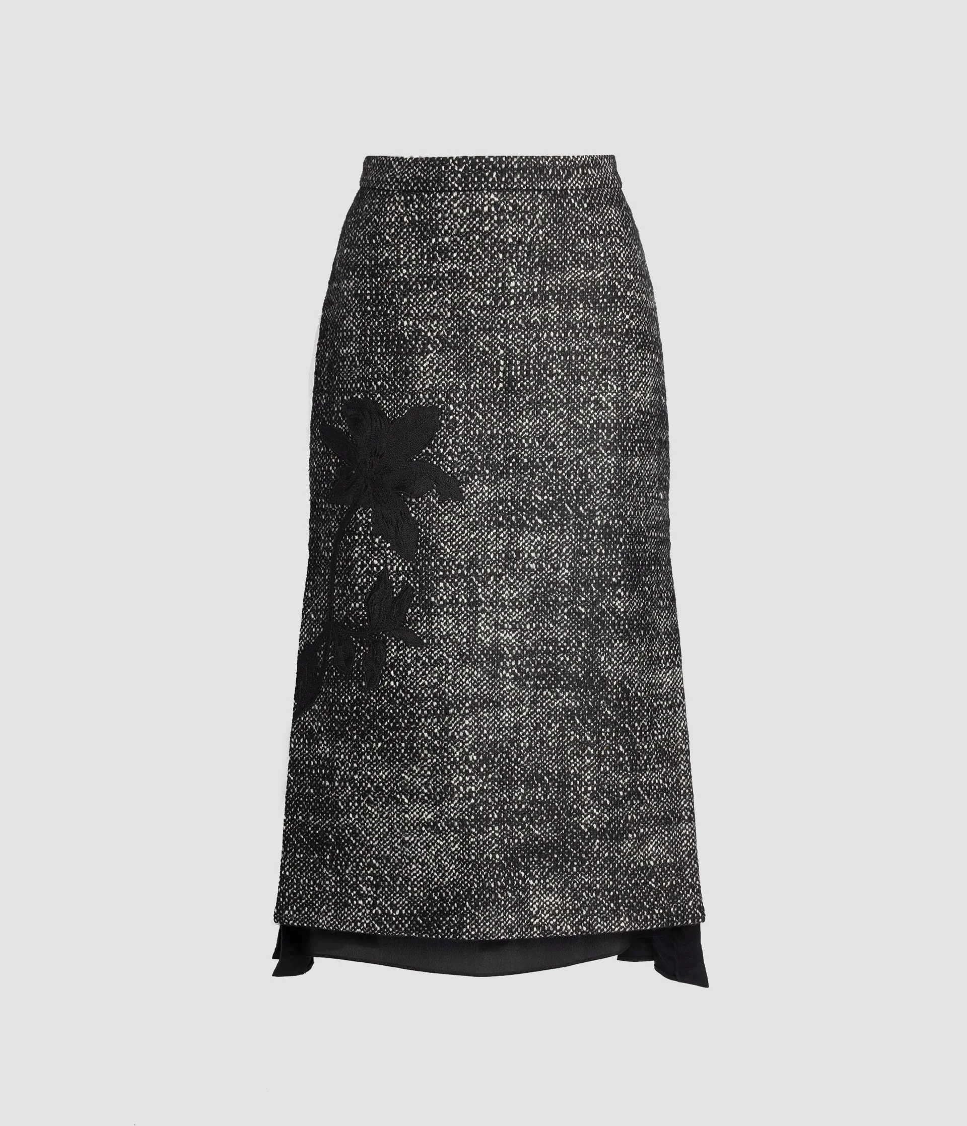 FLORAL EMBROIDERED WOOL MIDI SKIRT - 1