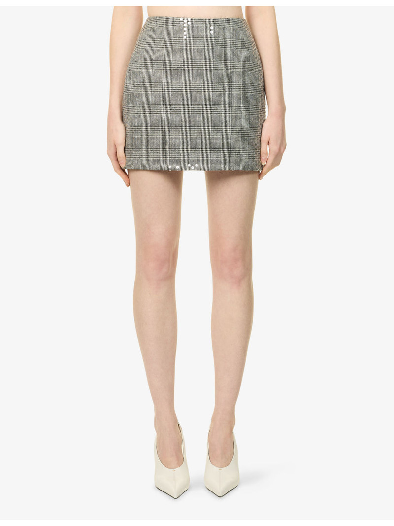 Checked Sequin-Embellished Wool Mini Skirt 3