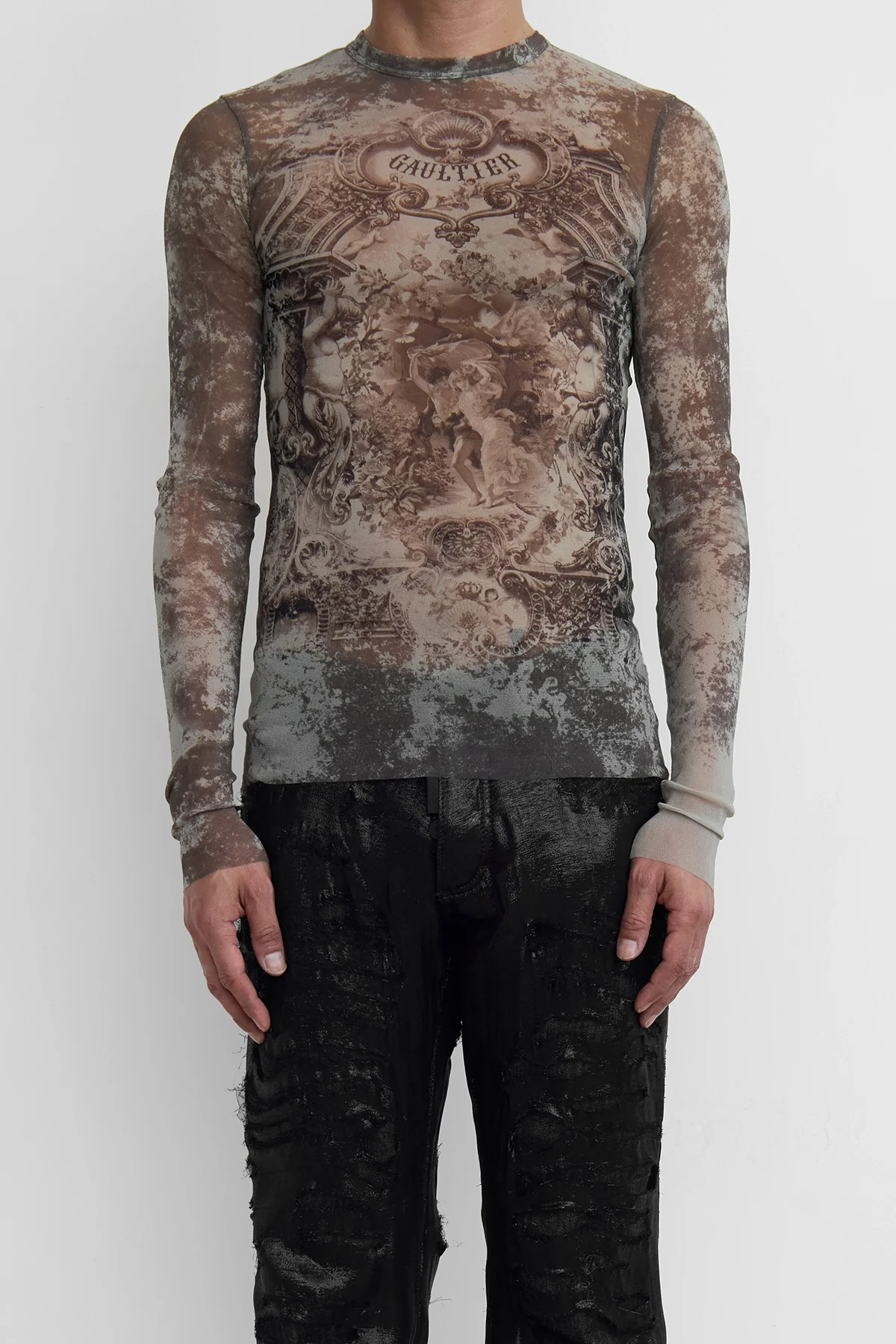 Jean Paul Gaultier Mesh 'The Médaillon' Long Sleeve Top Beige/Taupe - 4