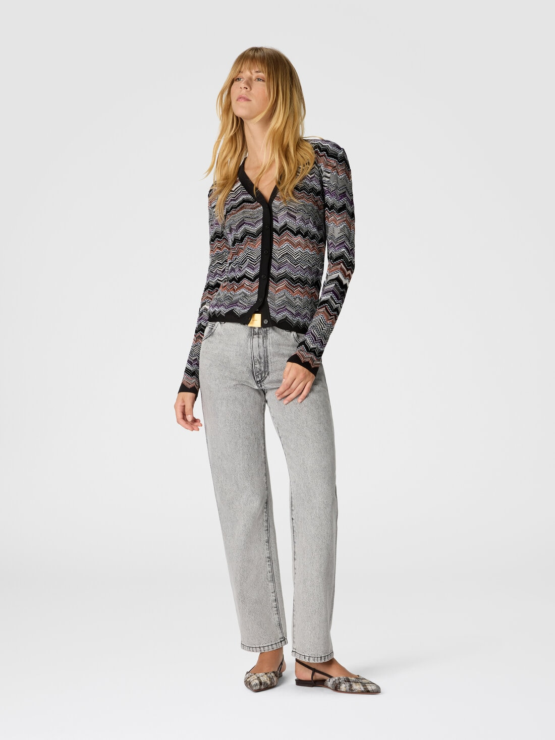 Slim buttoned cardigan with flame chevron pattern - 2