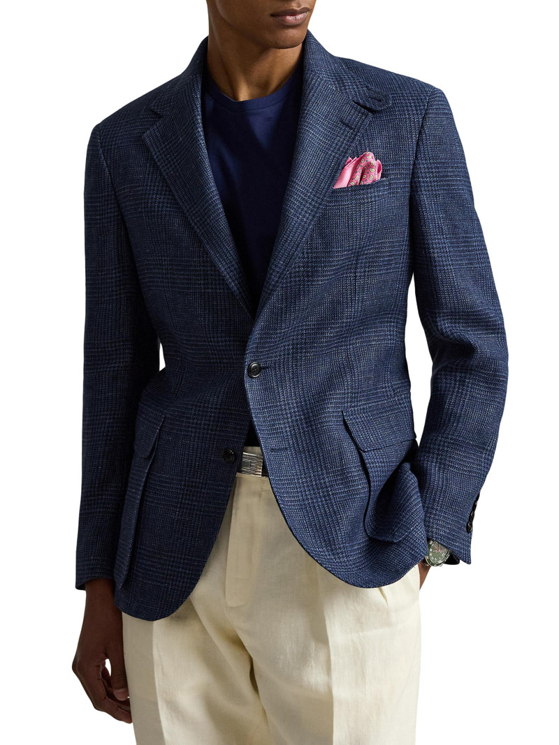 Men's Glen Checked Linen Single-Breasted Blazer - Navy Dark Navy 3