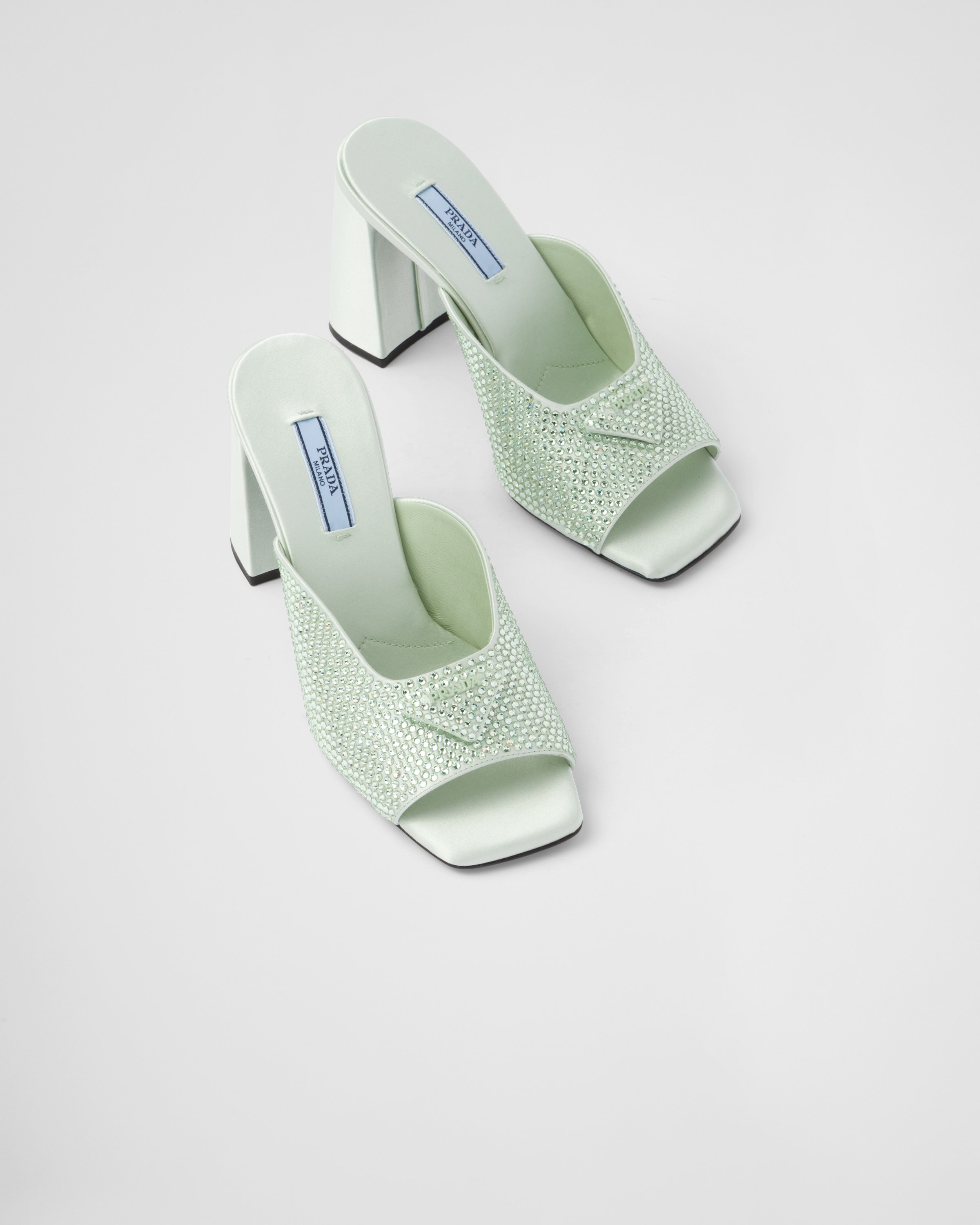 High-heeled satin slides with crystals - 4