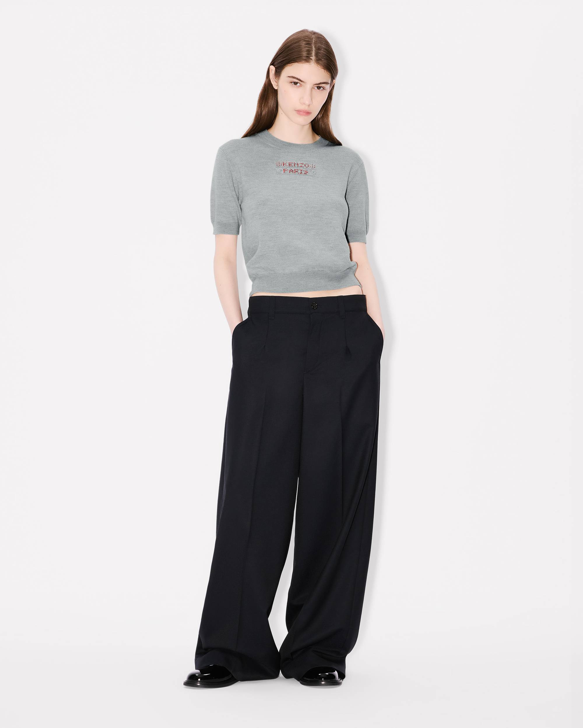 Beaded trims top in light wool - 5