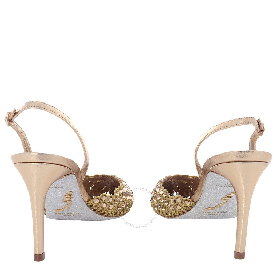 Rene Caovilla Ladies Vega Crystal Gold Slingback Pumps - 4