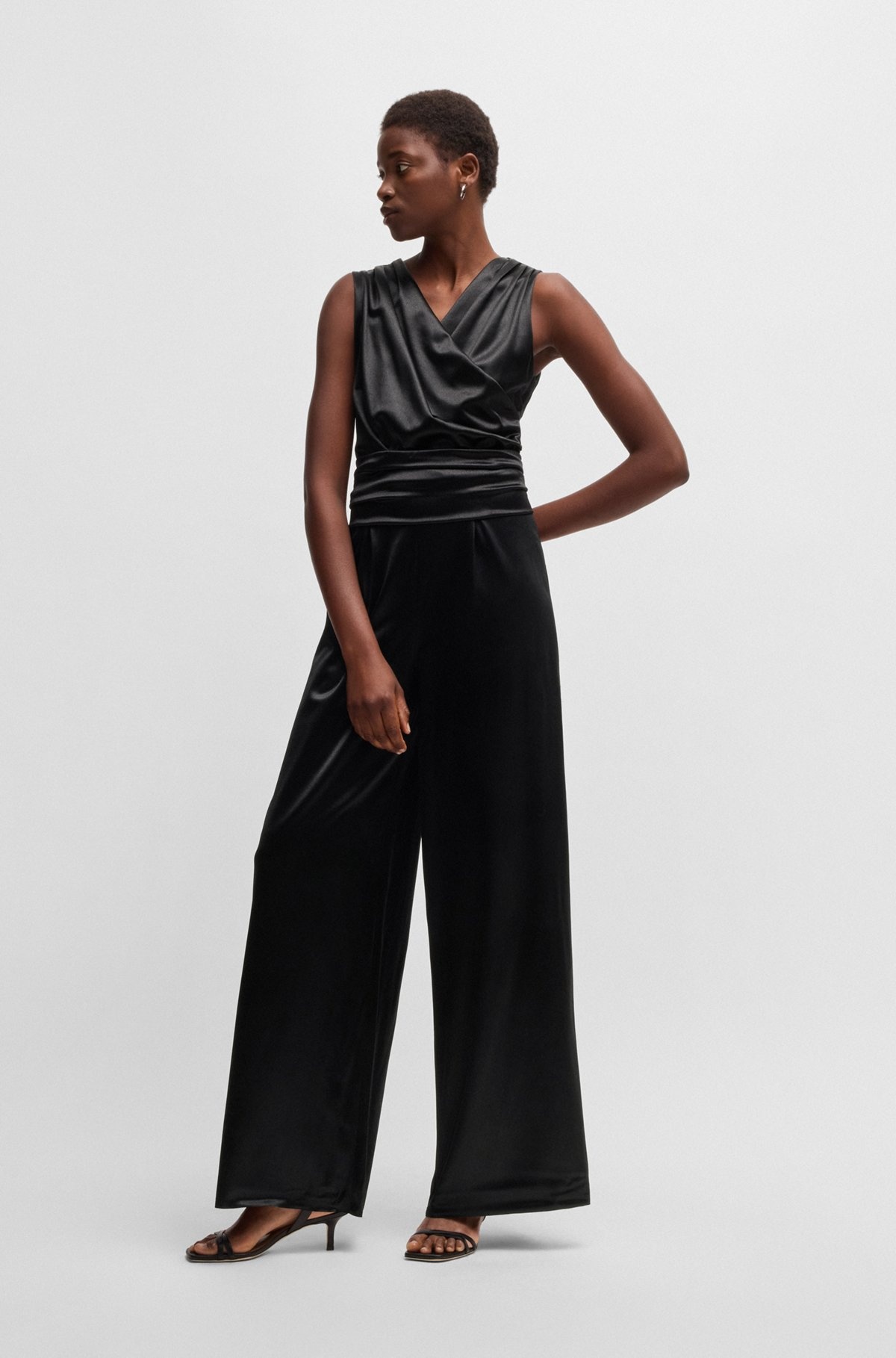 SLEEVELESS JUMPSUIT IN LUSTROUS JERSEY WITH WRAP FRONT - 2