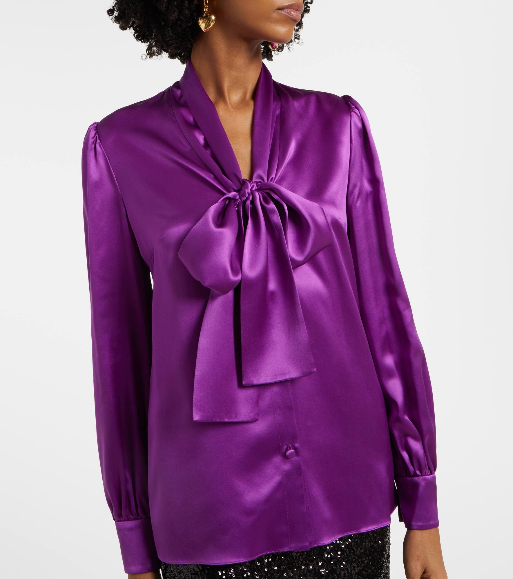 Tie-neck silk satin blouse - 6