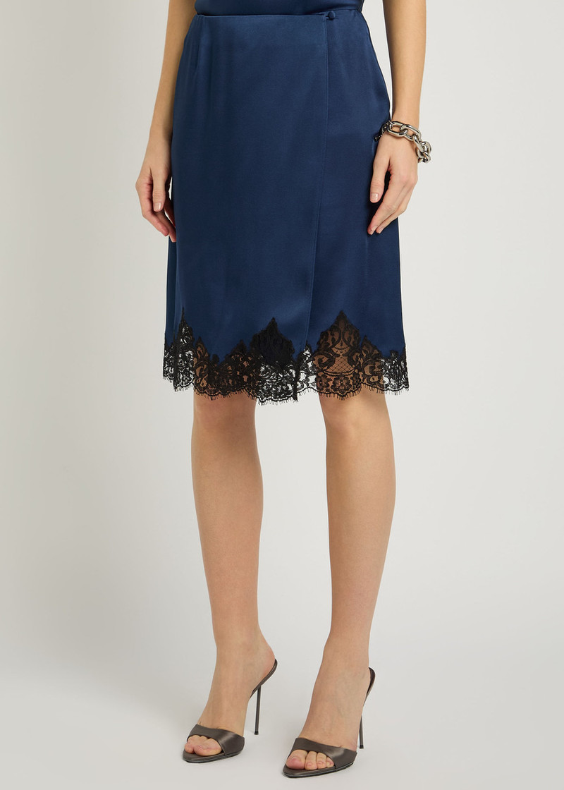 Stella McCartney Stella Mccartney Iconic Lace-trimmed Satin Knee-length Wrap Skirt outlook