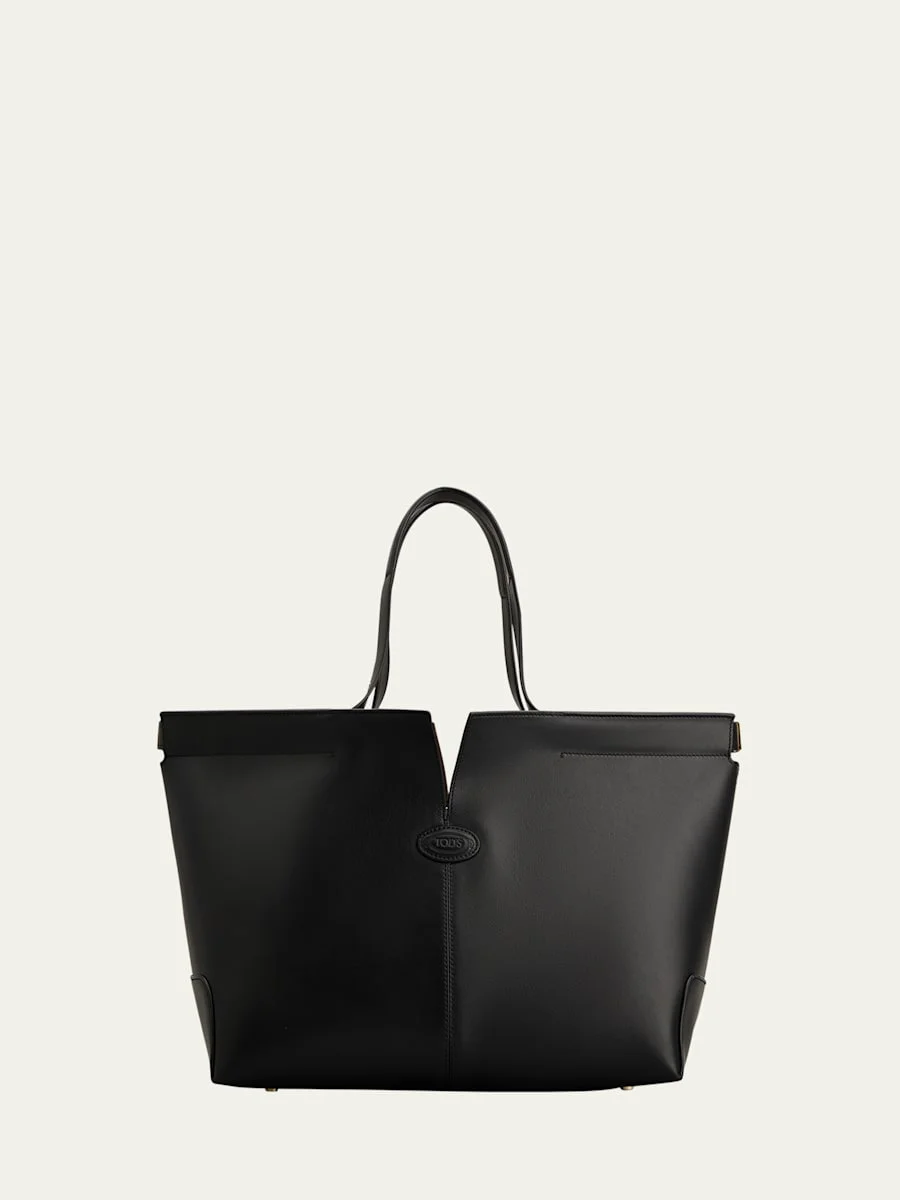 Smooth Leather Shopper Tote Bag - 1