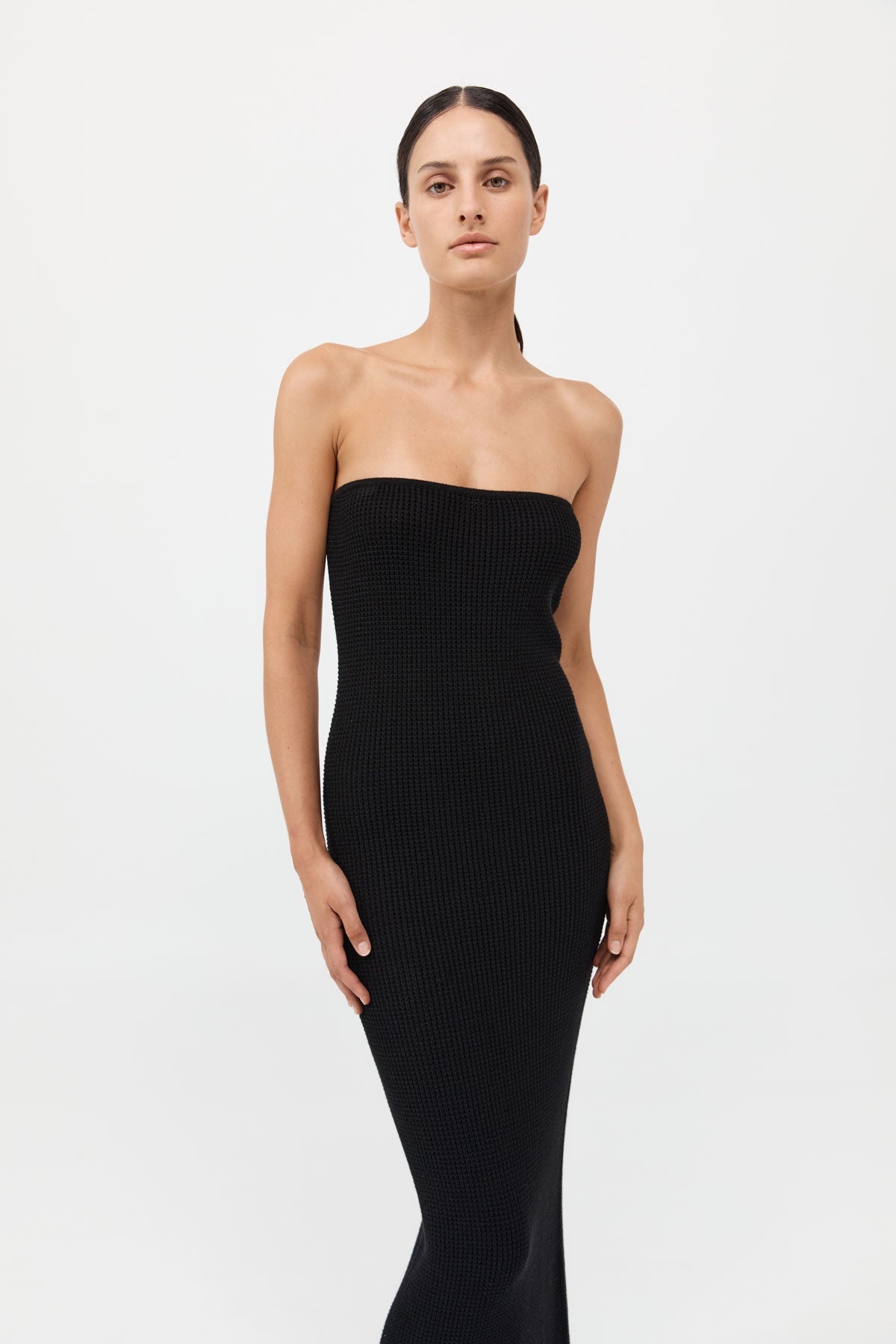 Textured Knit Column Dress - Black - 6
