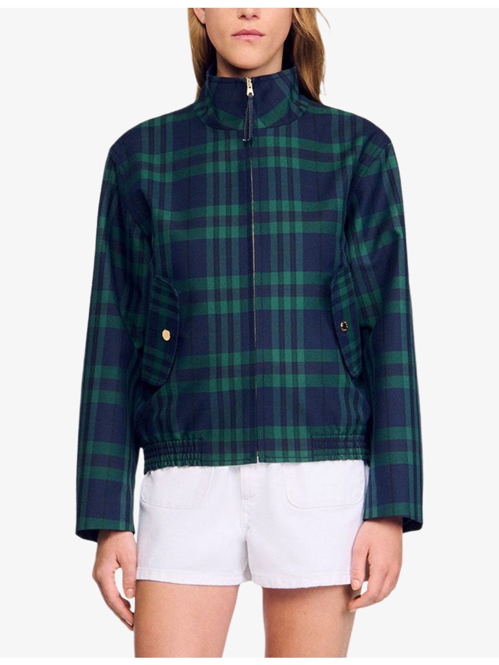 Checked High-Neck Woven Jacket - 3