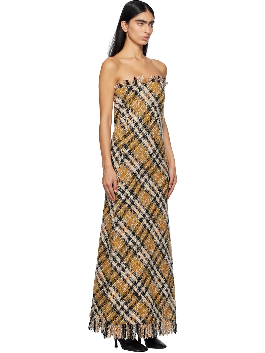 Beige Check Wool Maxi Dress - 2