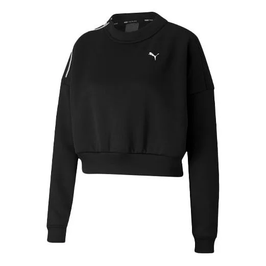 (WMNS) PUMA Train Logo Printing Short Round-neck Sweatshirt Black 519480-01 - 1