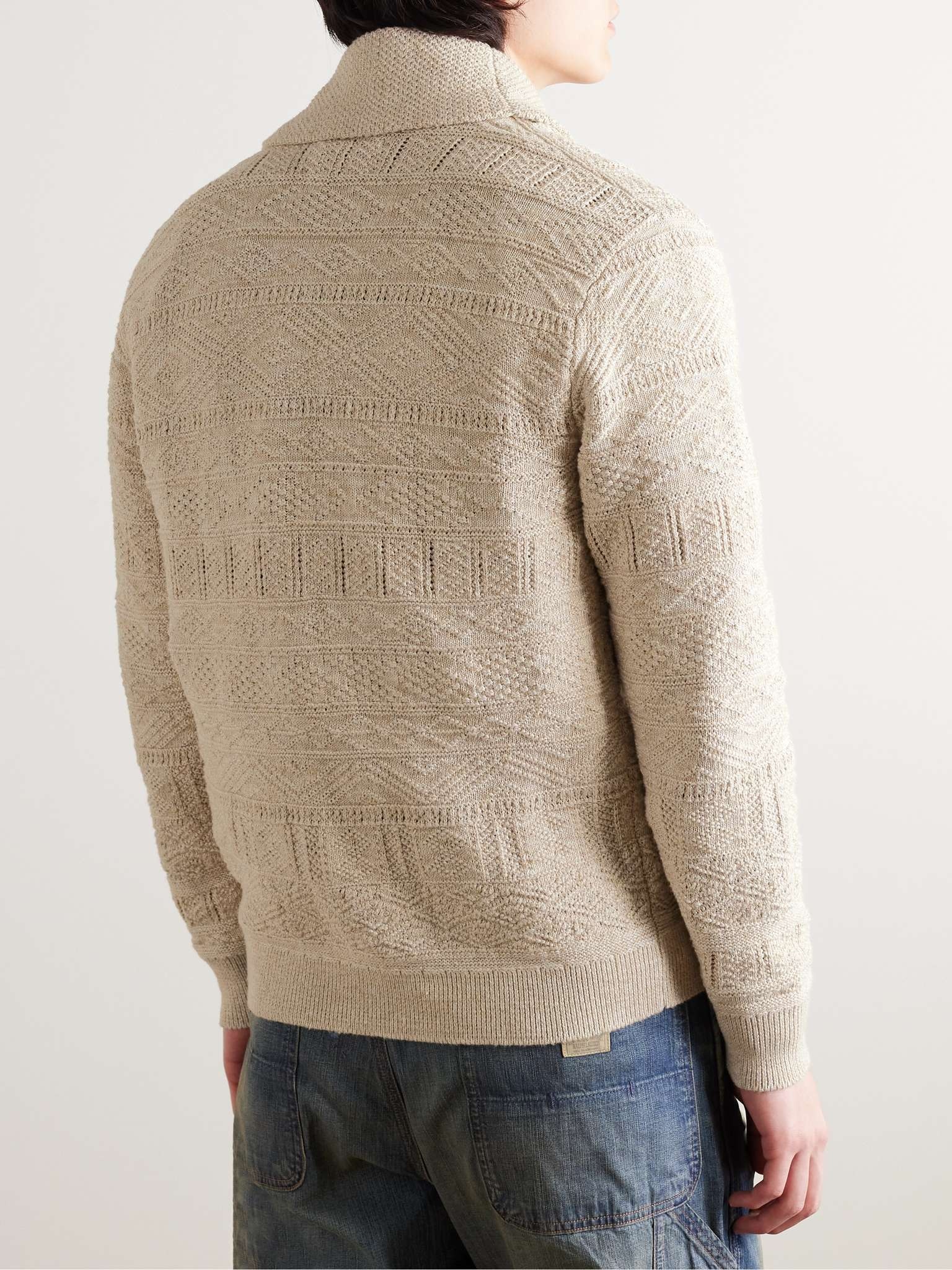 Shawl-Collar Jacquard-Knit Cotton and Linen-Blend Cardigan - 4