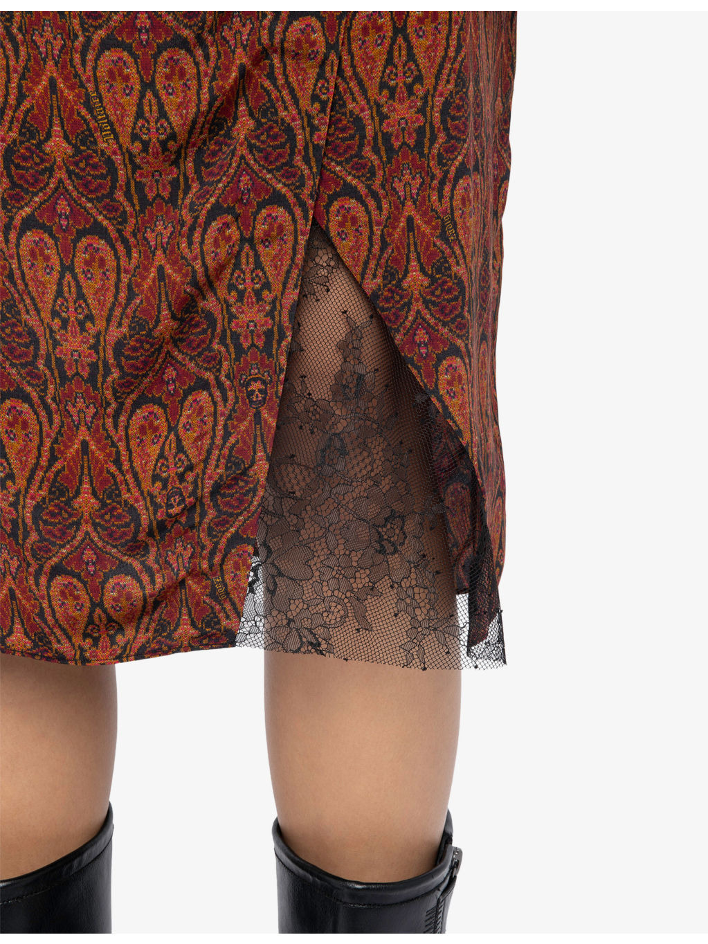 Julen Paisley-Print Lace-Embroidered Satin Midi Skirt - 5