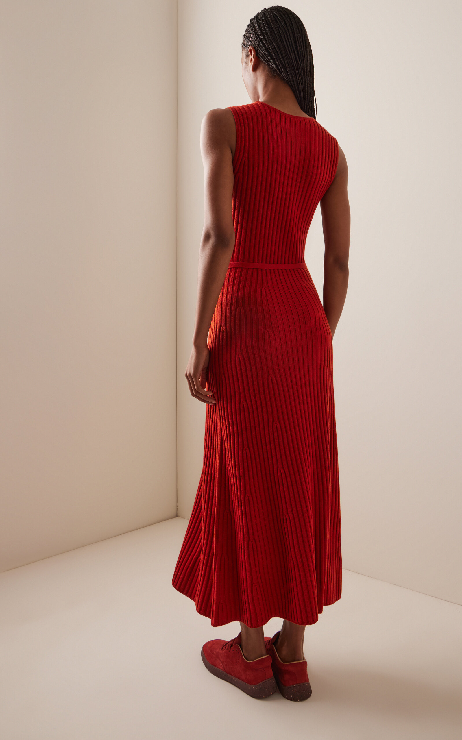 Meier Belted Knit Cashmere-Silk Midi Dress orange - 4