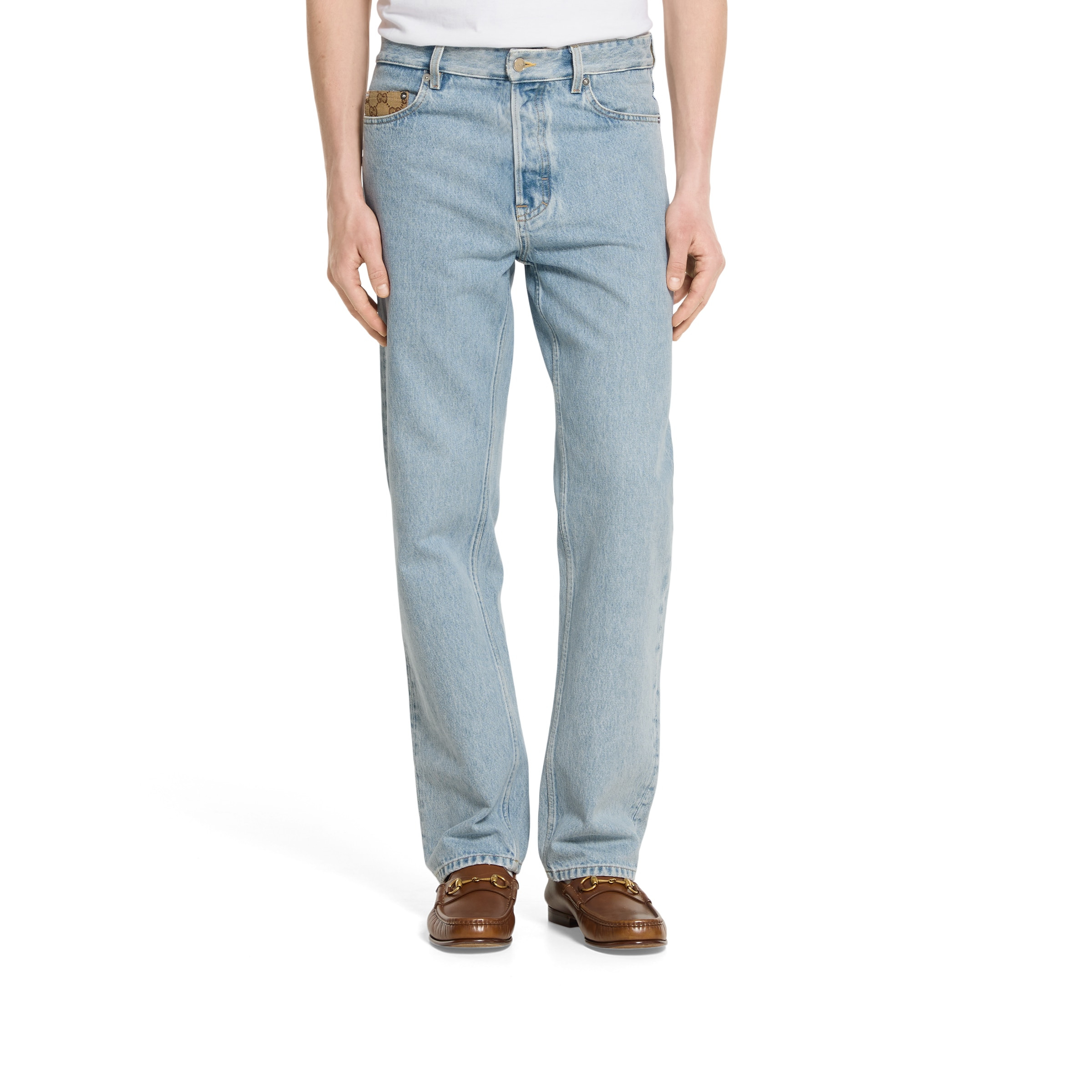 Washed denim pant with GG insert - 3