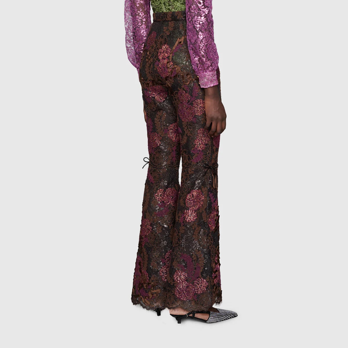 Lamé floral lace pants - 4