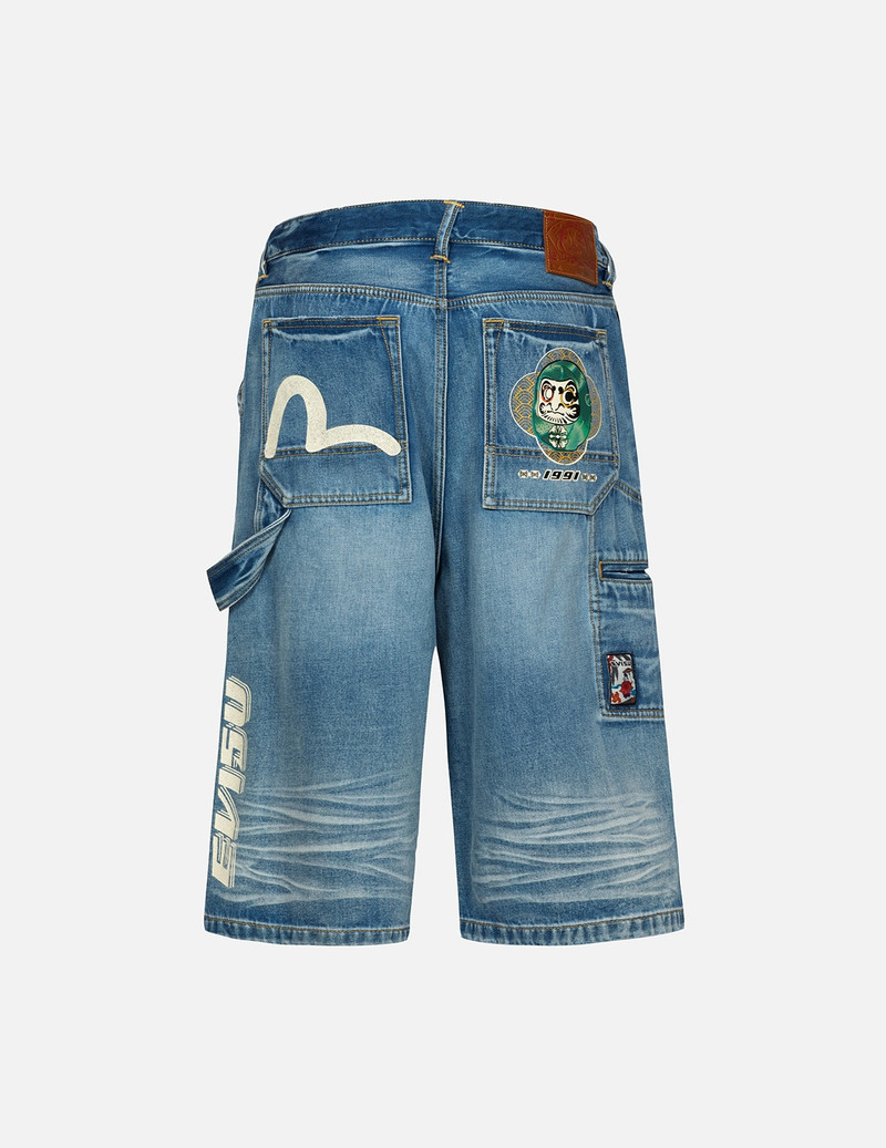EVISU HANAFUDA DARUMA AND SEAGULL PRINT FASHION FIT DENIM SHORTS outlook