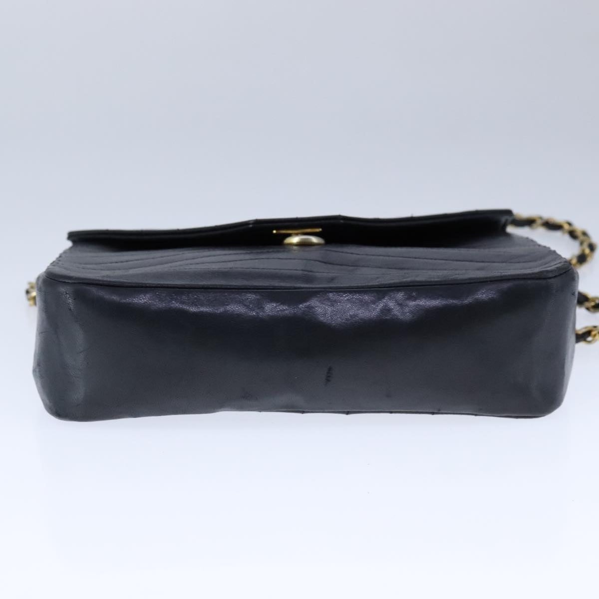 CHANEL Mademoiselle Chain Shoulder Bag Lamb Skin Black Gold CC - 5