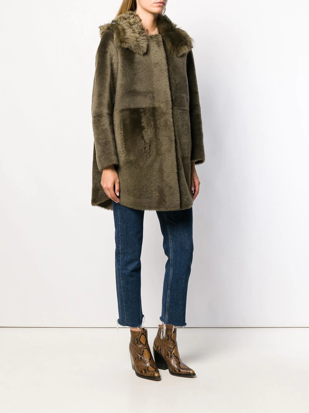 hooded shearling coat - 3