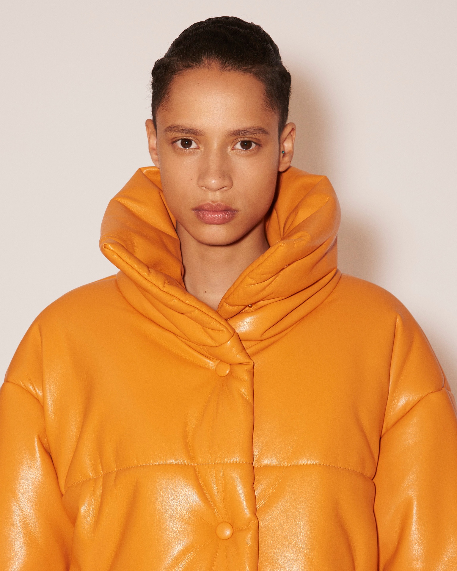 HIDE - Vegan leather puffer jacket - Orange - 5