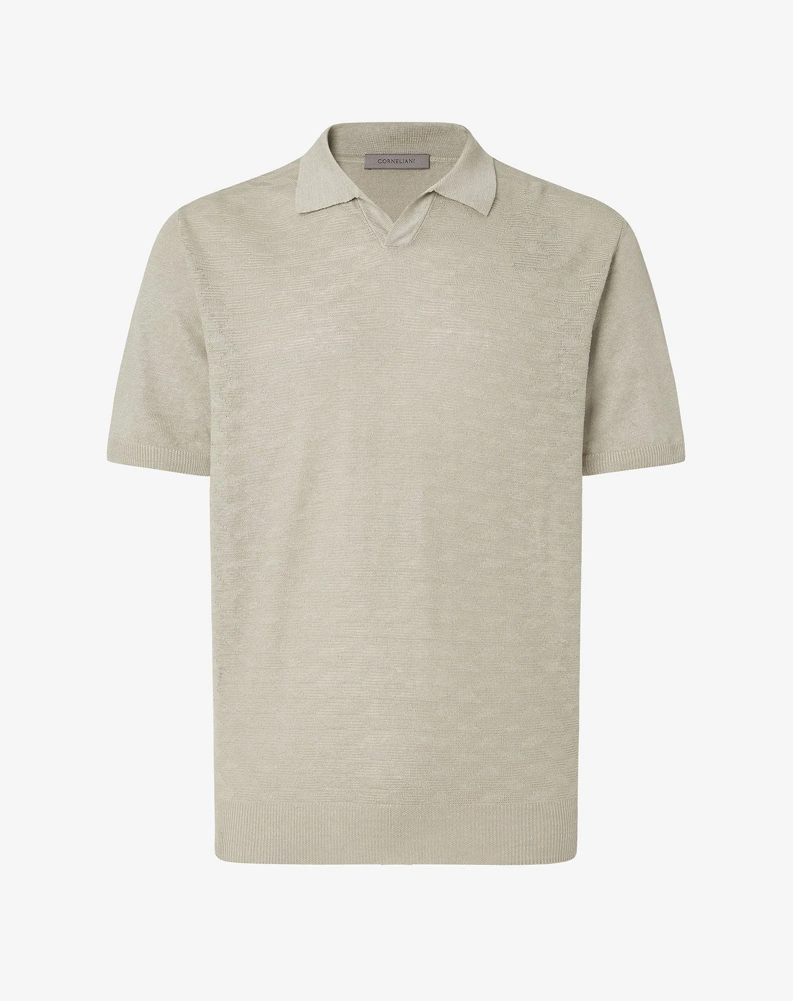 Medium beige buttonless linen polo shirt - 1