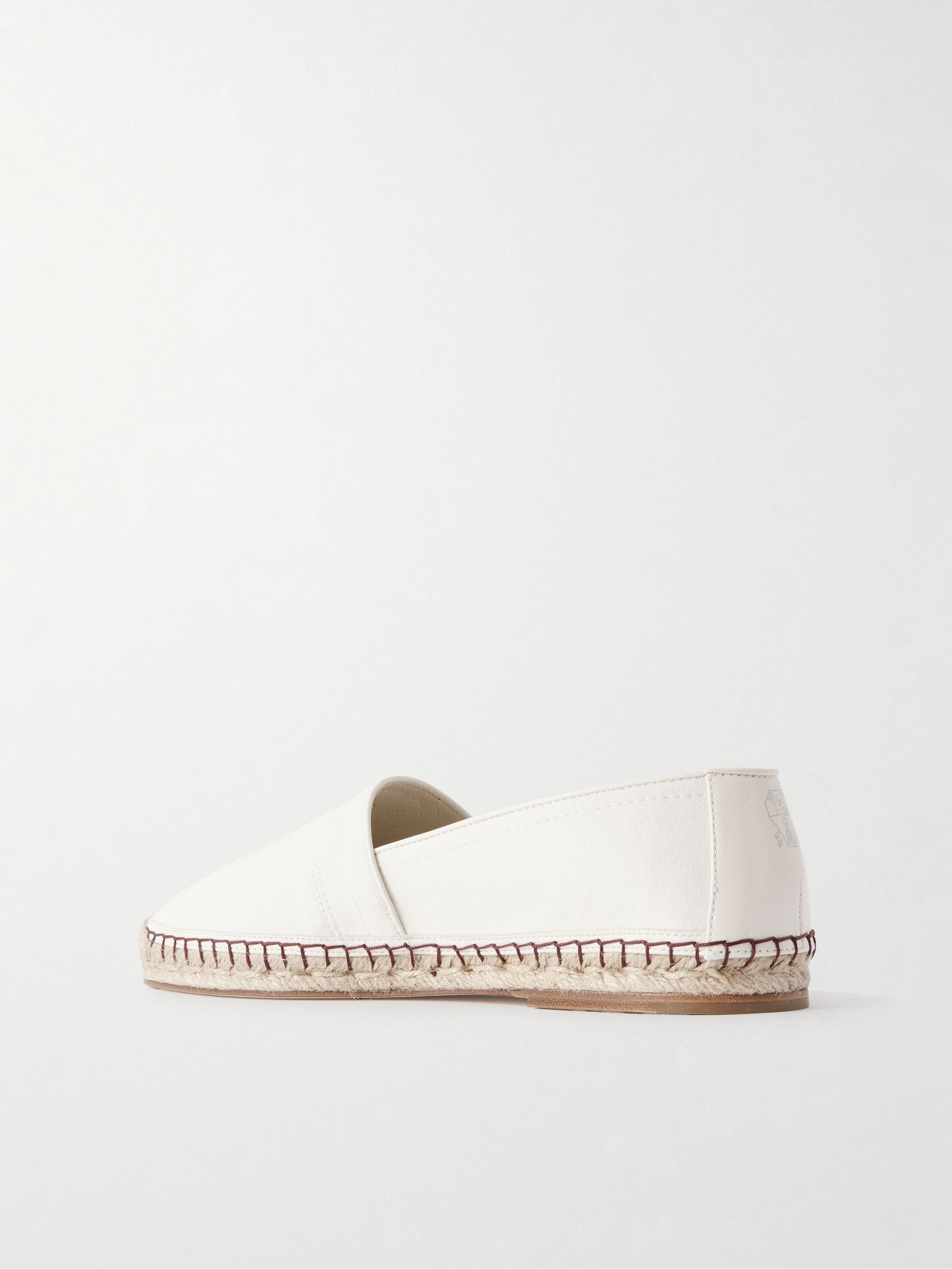 Leather-Trimmed Canvas Espadrilles Cream - 4