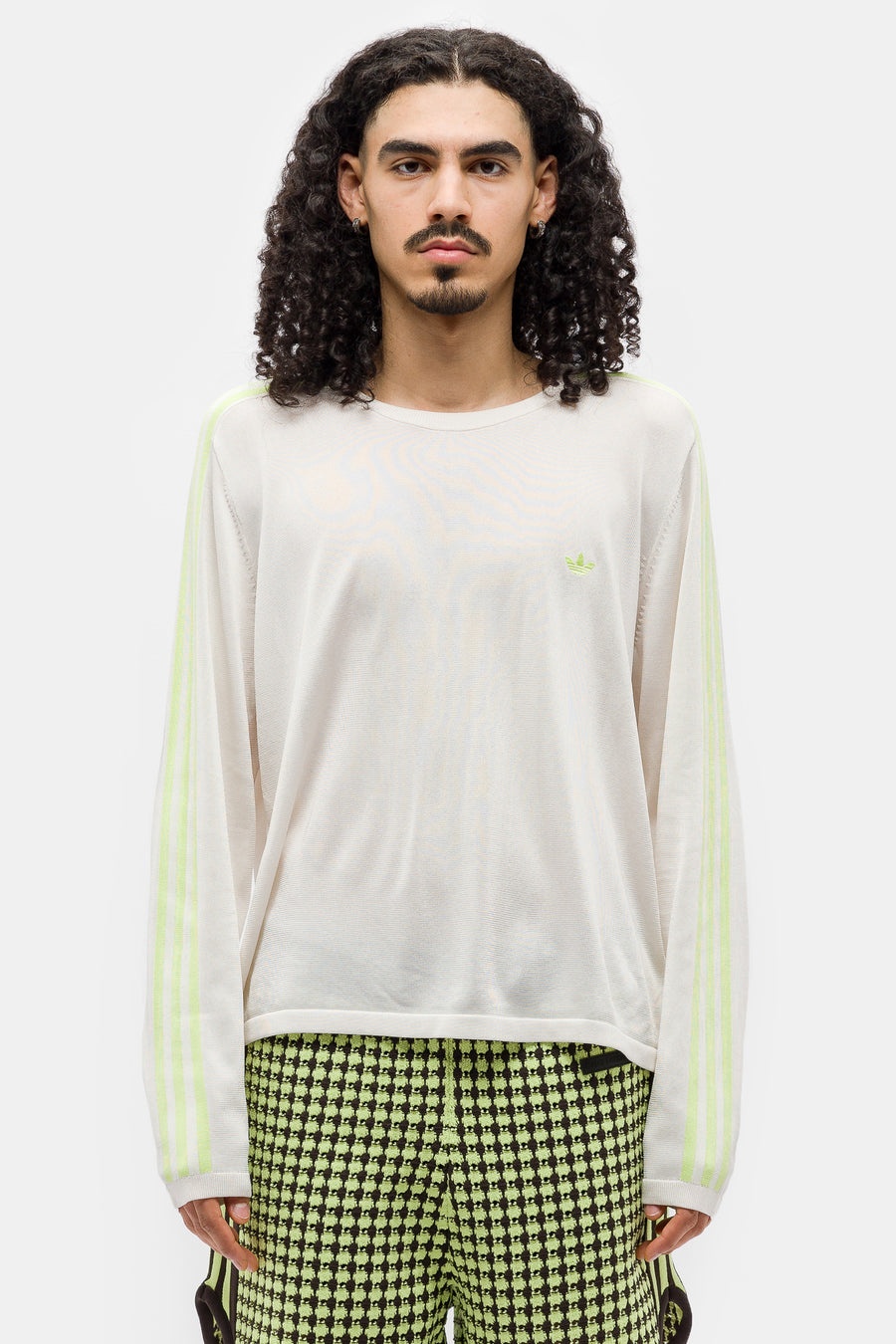 Wales Bonner Knit Long Sleeve T-Shirt in Chalk White/Semi Frozen Yellow - 1