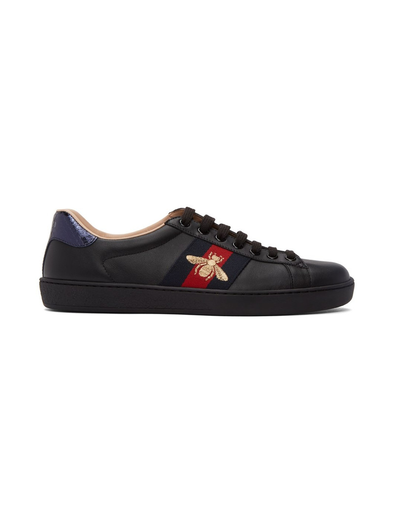 Black Embroidered Ace Sneakers - 1