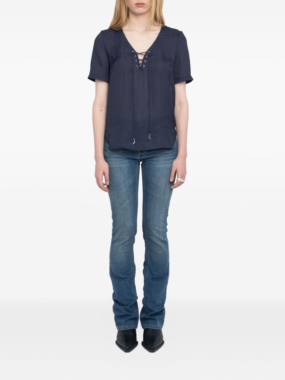 lace-up v-neck t-shirt - 2