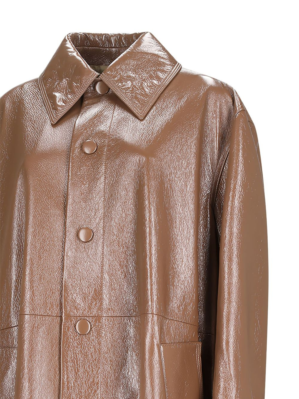 buttoned-up leather coat - 3