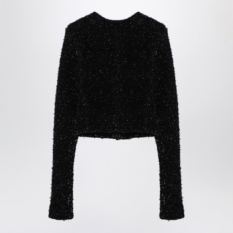 Balenciaga Black Cotton Blend Tweed Cropped Cardigan Women - 2