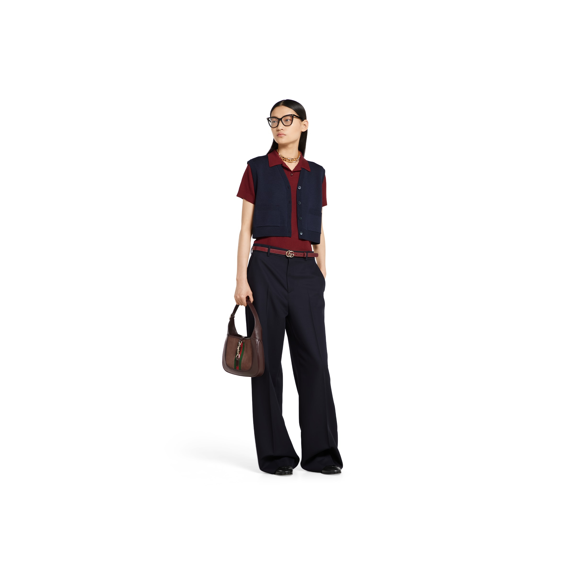 Wool silk polo top with vest overlay - 2