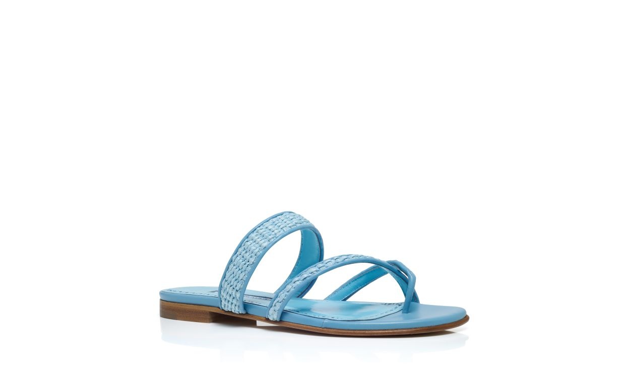 Blue Raffia Flat Sandals - 3