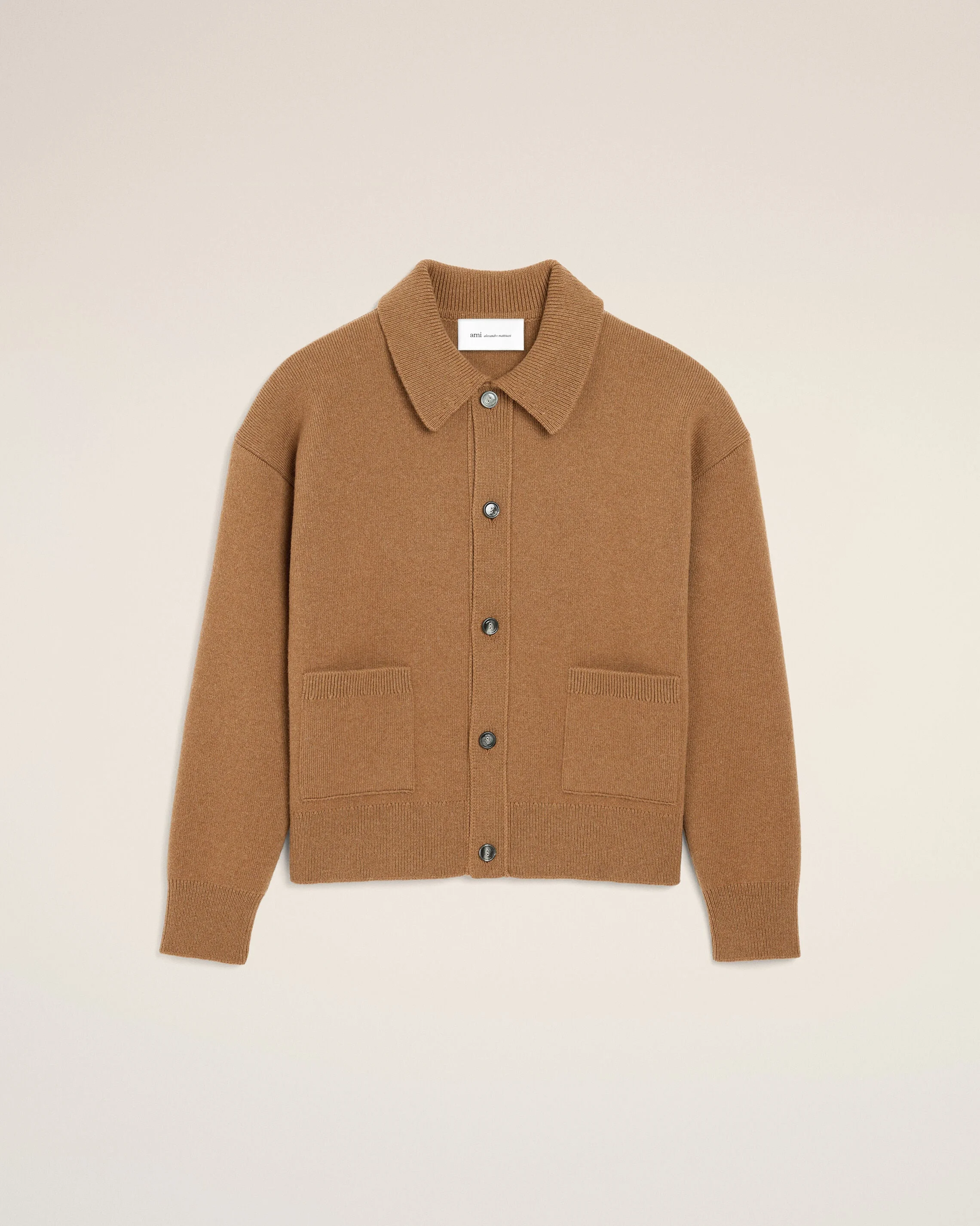 BROWN WOOL SHIRT COLLAR CARDIGAN - 1