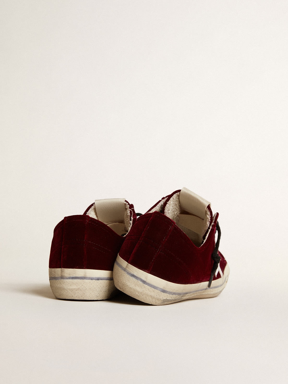 Golden Goose Women's V-Star LTD in burgundy velvet with white