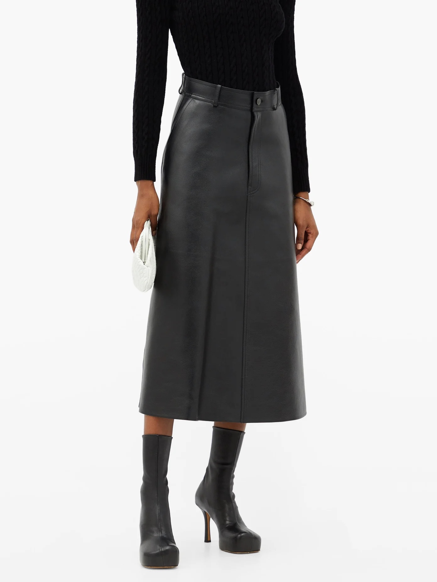 A-line leather midi skirt - 6