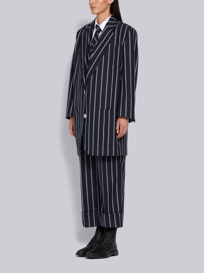 Thom Browne Navy Wool Banker Stripe Super Sized Sack Jacket outlook