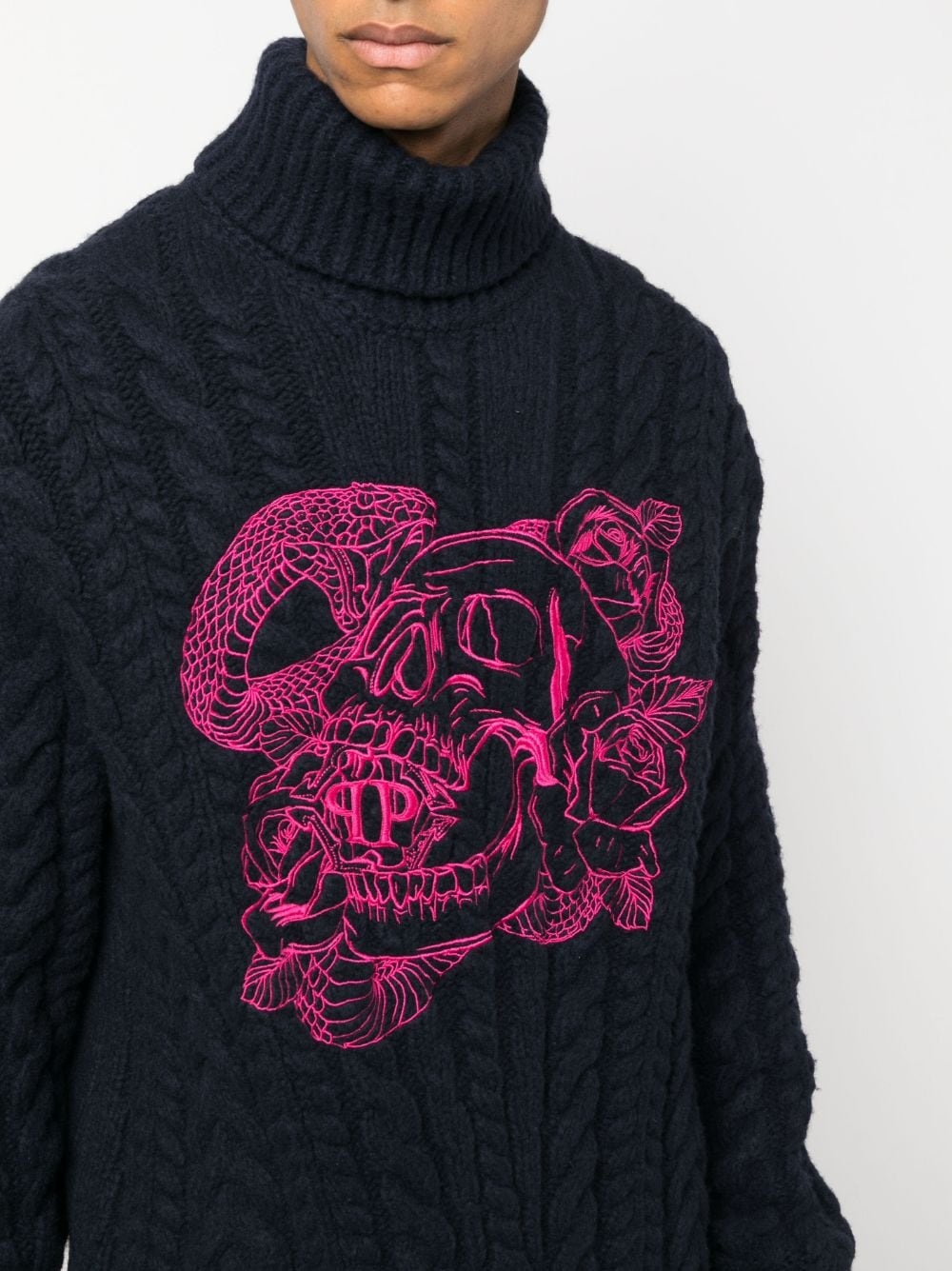 embroidered-skull roll-neck jumper - 5