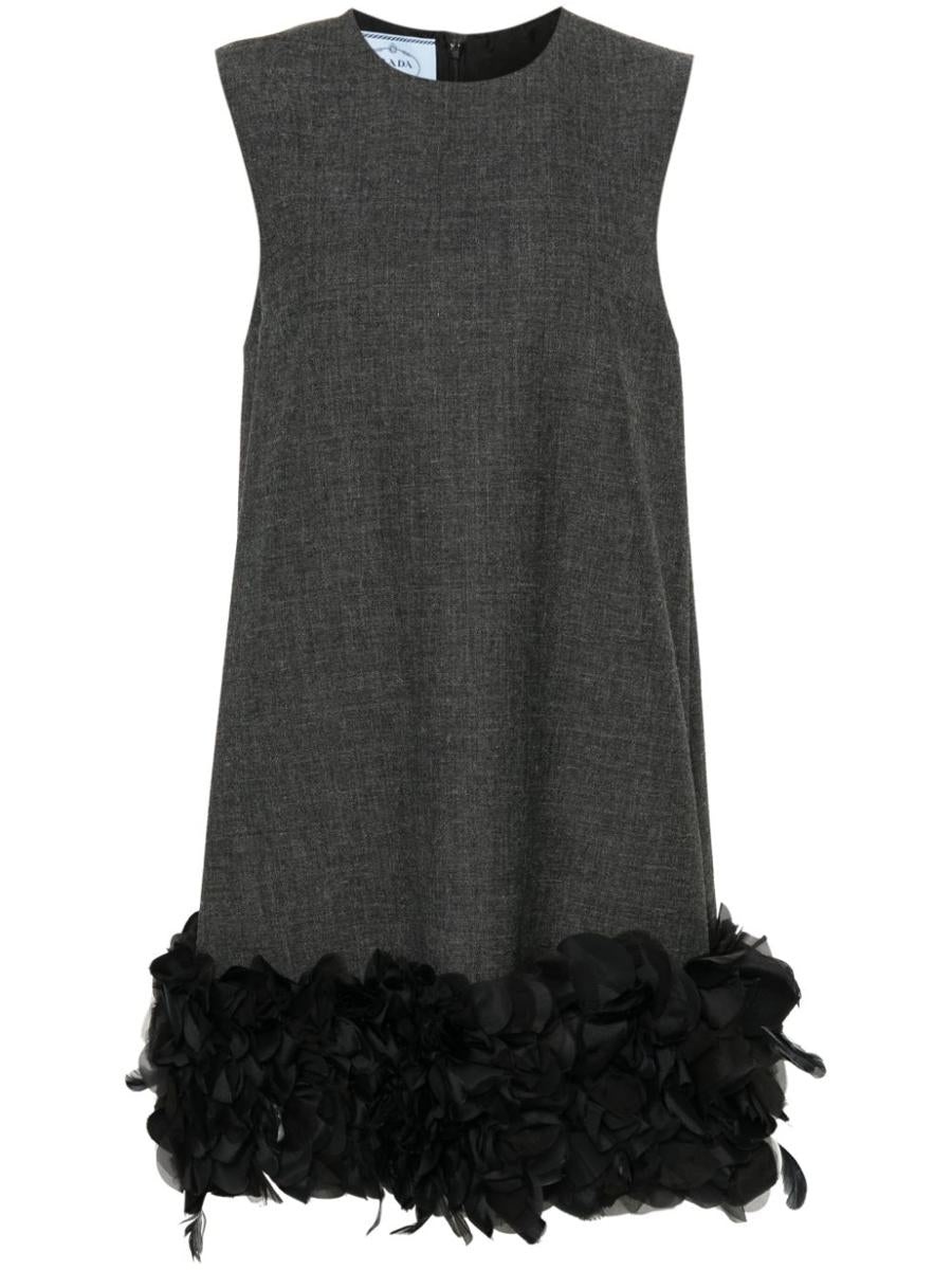 PRADA FEATHER-DETAIL MINI DRESS - 1