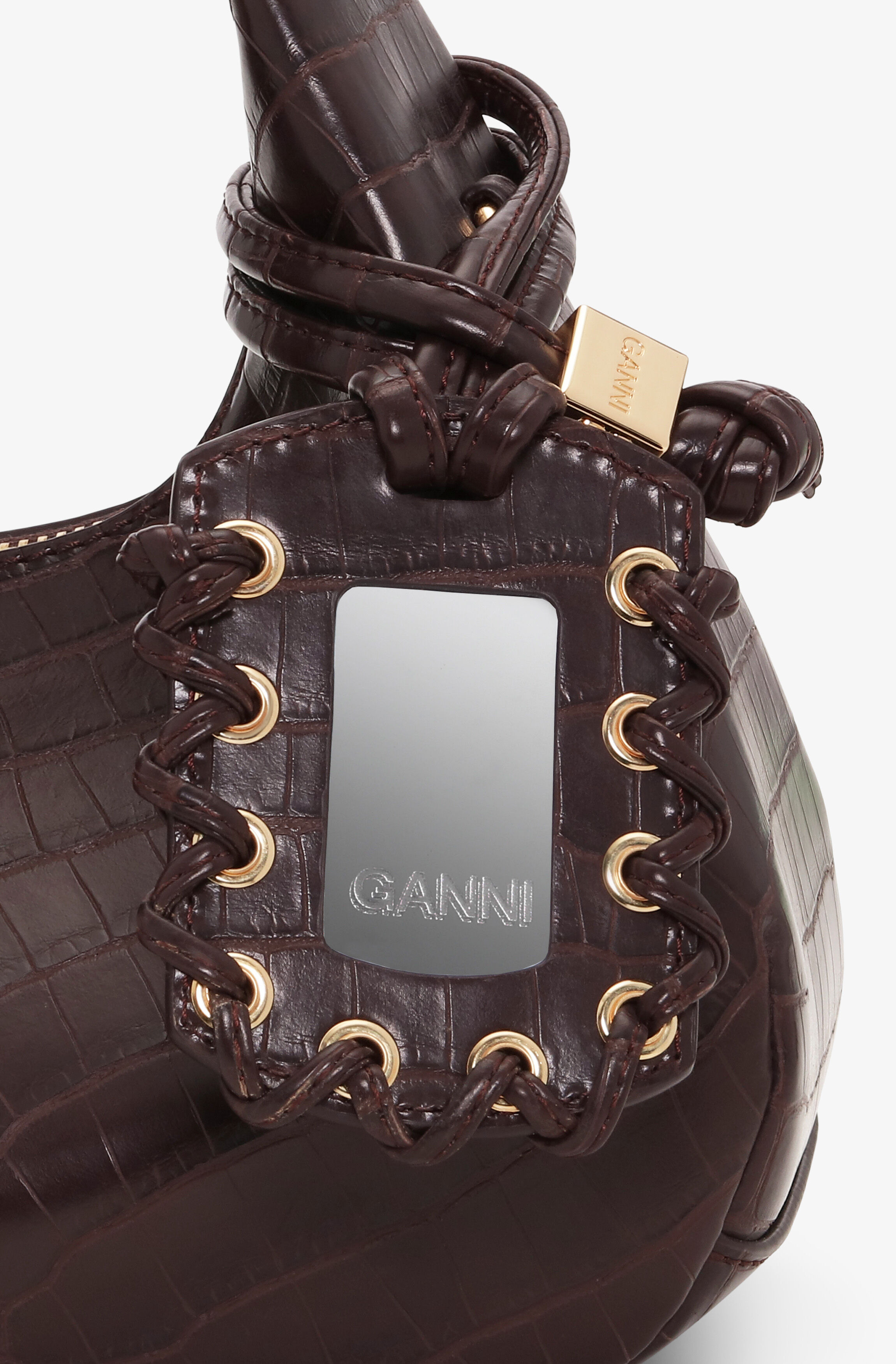 BROWN CROCO MINI HOBO BAG - 5