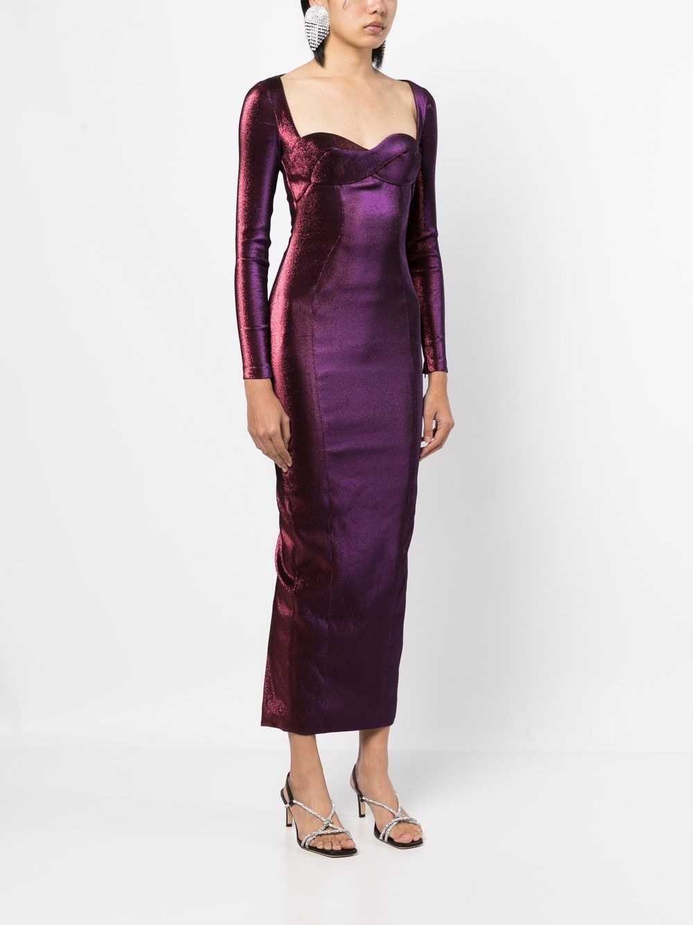 satin long-sleeved maxi dress - 3