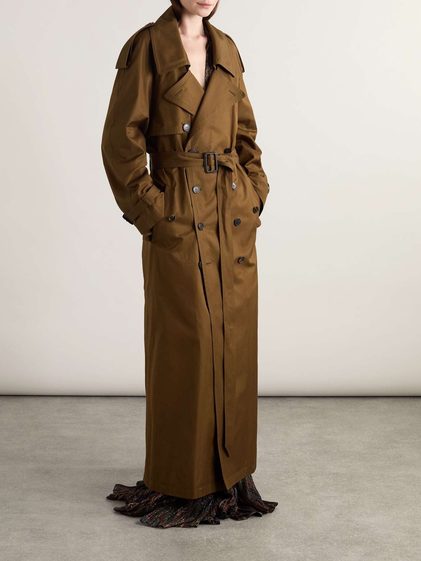 Oversized belted cotton-twill trench coat Brown - 3
